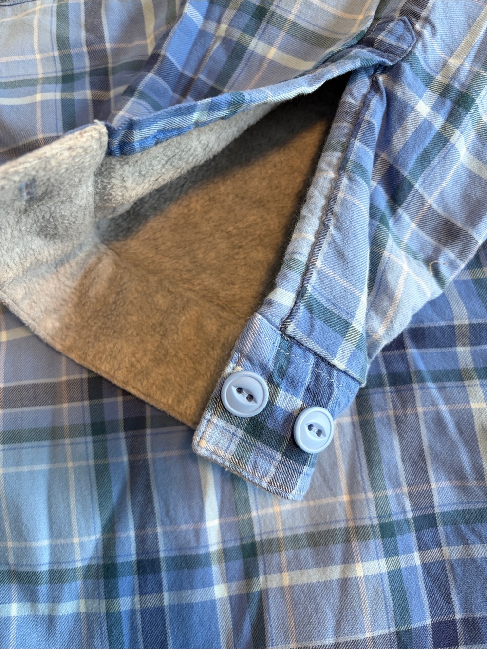 L.L. Bean Cotton fleece lined Blue Plaid Button Down Shirt Jacket Shacket 2X - Picture 7 of 8